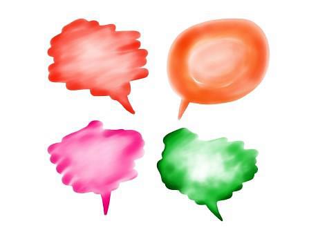 Four coloured illustrated speech bubbles